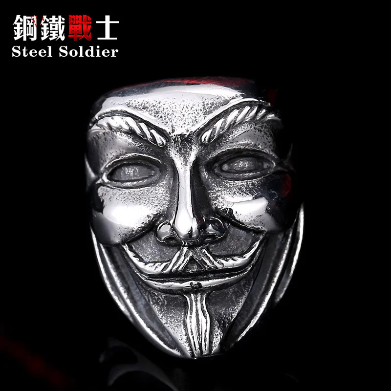 Стальной солдат новый дизайн Guy Fawkes Стильное кольцо из нержавеющей стали V для