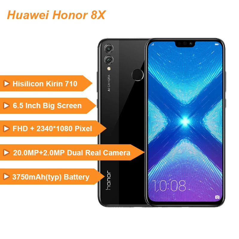 Honor 8X глобальная версия HiSilicon Kirin 710 Восьмиядерный 6 5 ''полный экран OTA