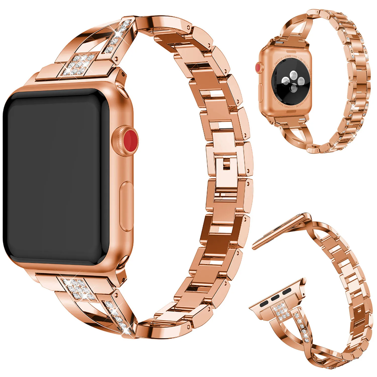 

Shine Rhinestone Stainless Steel Strap for Apple Watch Band Series 3 2 1 Diamond Smart Watch Metal Bracelet for iWatch 42mm 38mm