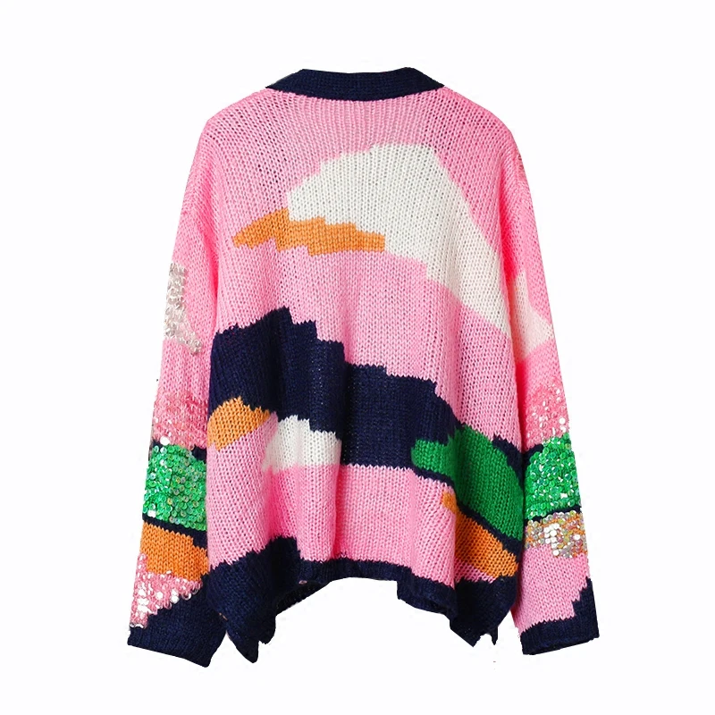 Женский трикотажный свитер с блестками длинным рукавом и карманами|runway sweater|cardigan