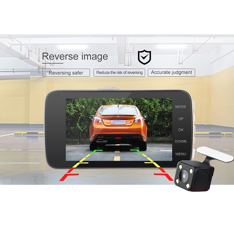 QUIDUX Dash камера DVR 4 &quotдвойной объектив FHD 1080P монитор парковки WDR Ночное Видение