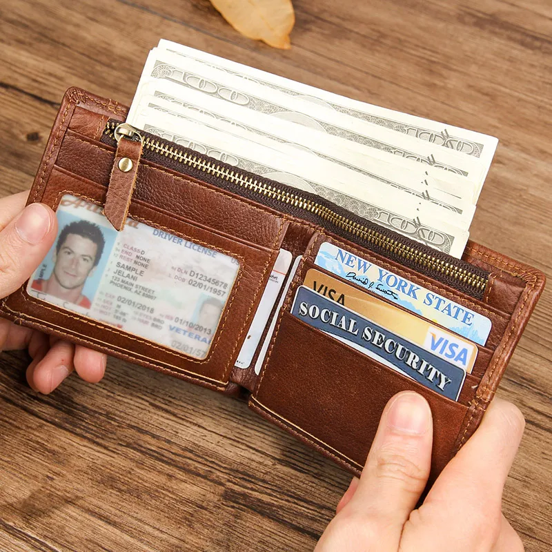 Кошелек из натуральной кожи для мужчин, RFID Блокировка, стильные отличные кошельки для путешествий, двойной кошелек, R-8107-3