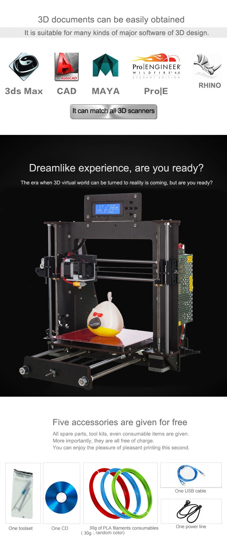 Zrprinting i3 3d принтер новейшая версия A8 Высокоточный 3d принтер DIY набор бесплатно 1,75 мм печать на выходе из строя питания