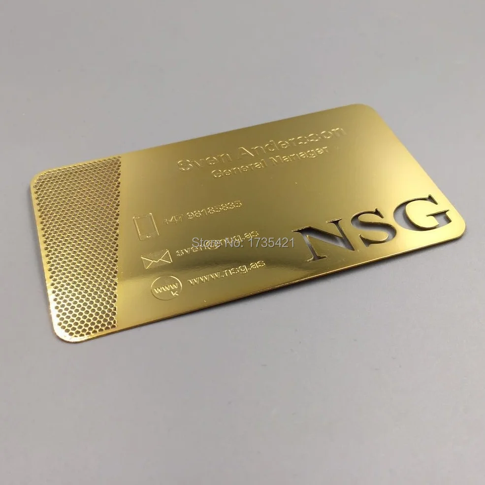 100pcs/lot engraved gold metal business CEO cards