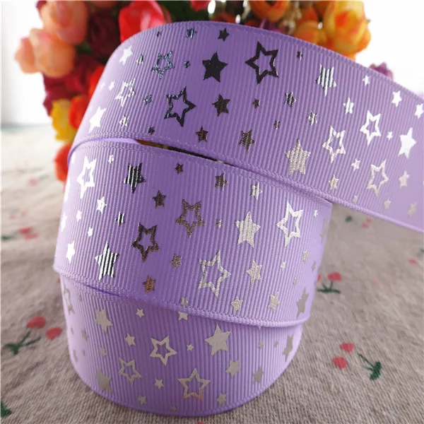 

1" 25mm 50 yards glitter silver foil the stars printed grosgrain ribbon gift packaging DIY handmade materials YM18010115