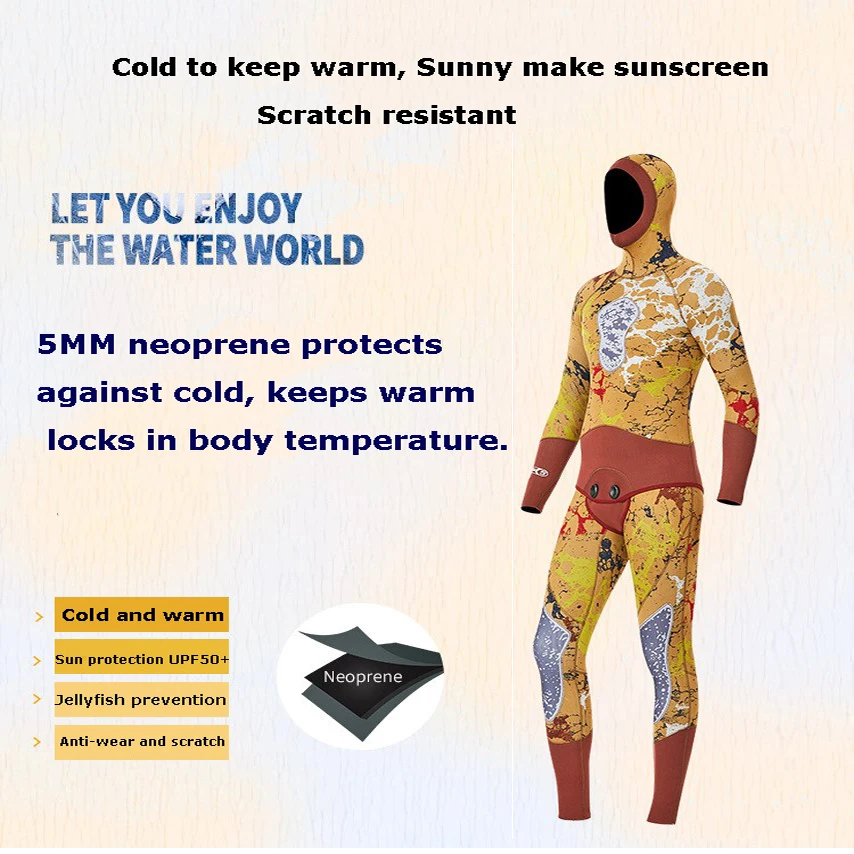 Камуфляжный неопреновый гидрокостюм 5 мм для мужчин костюм дайвинга утолщенный