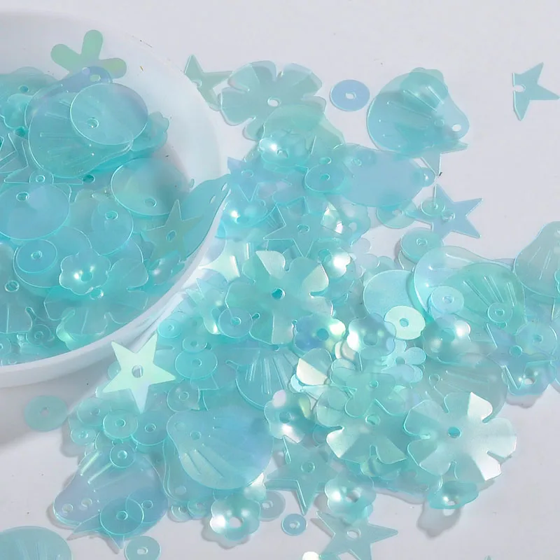 

10g/Pack Matte Lake Blue Sequin Flower Plum Star Shell Shape Sequins Paillettes Handcraft Sewing Wedding Confetti Accessories