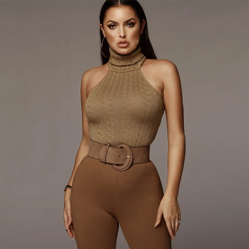 Missufe Облегающая водолазка цвета хаки черный гимнастический костюм комбинезон