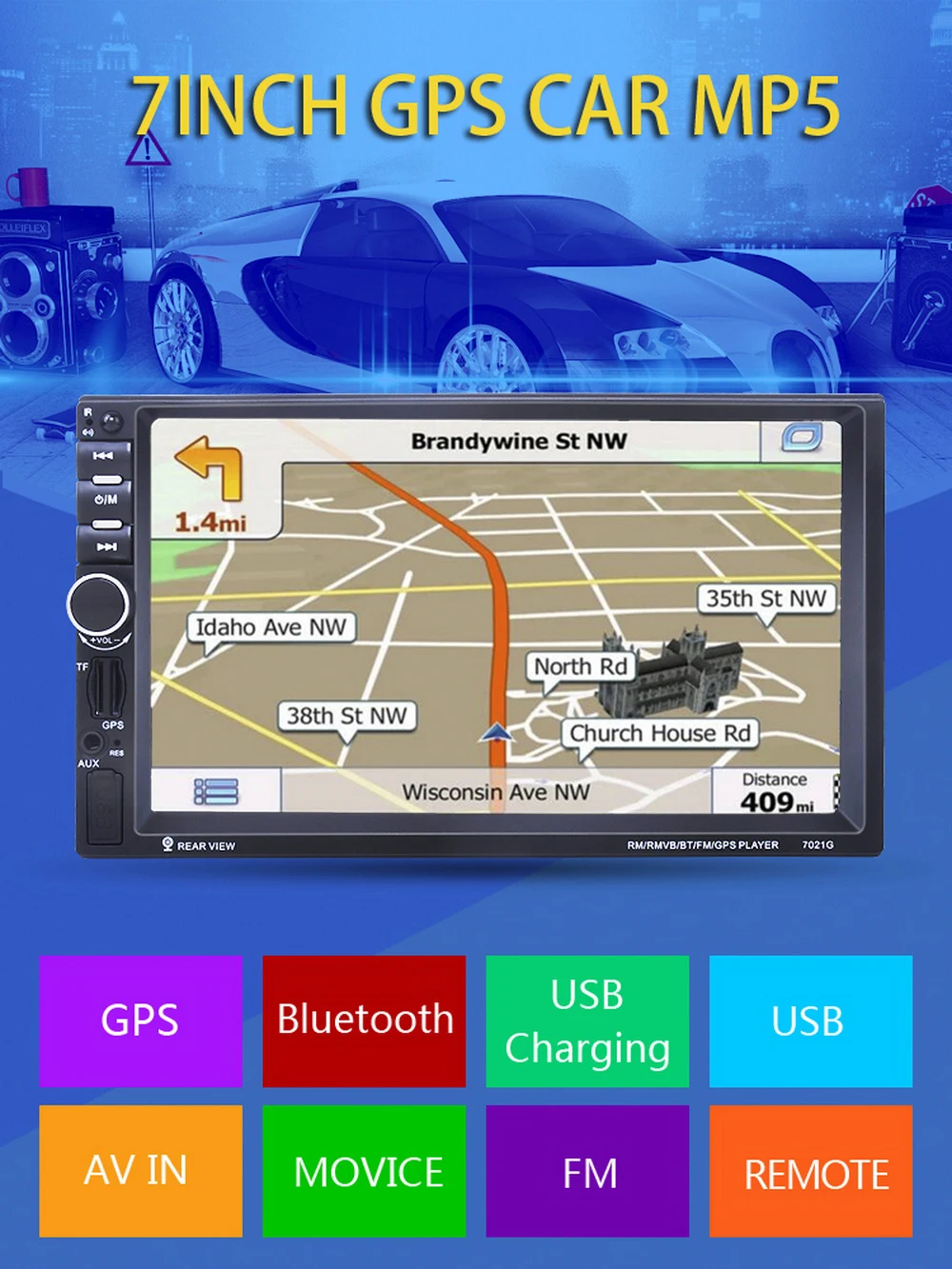 2Din стерео MP5 плеер FM USB 7 дюймов автомобильное радио 8G карта gps навигация Зеркало Ссылка экран зеркало для телефона Android с камерой