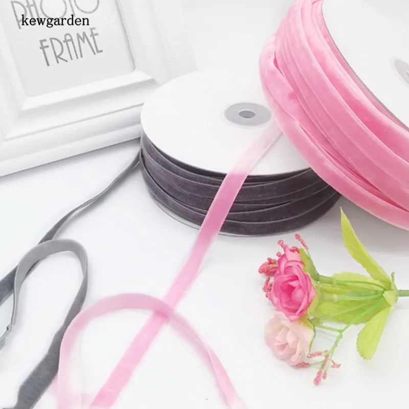 Kewgarden Wholesale 10mm 1cm Flocking Ribbons DIY Bowknot Accessories Satin Ribbon Handmade Tape Packing Riband 50 Yards | Дом и сад