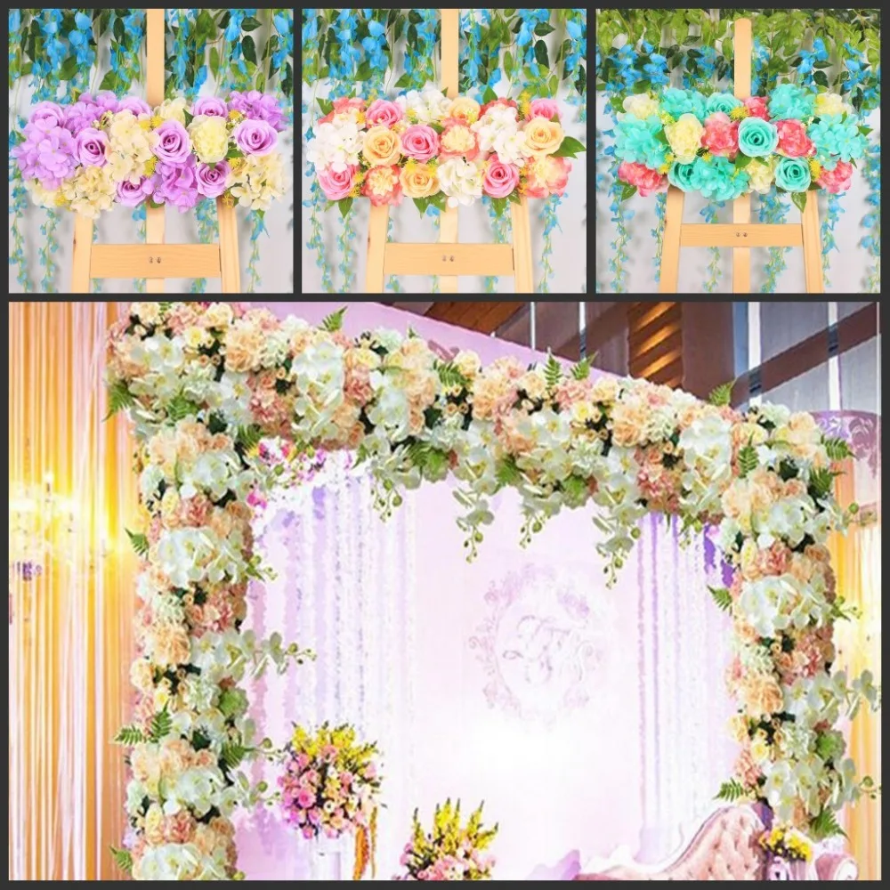 

1.6Feet long Artificial Arch Flower Row Table Runner Centerpieces String for Wedding Party Road Cited Flowers Decoration 20pcs