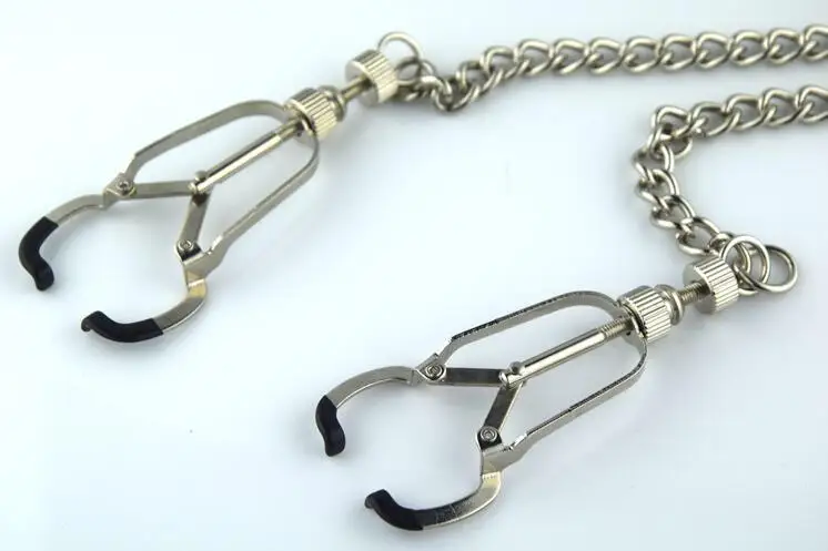 

Female Metal Stainless Steel Nipple Clips Clamps Nipple Stimulator Stretching Device With Chain Bondage Adult BDSM Sex Toy