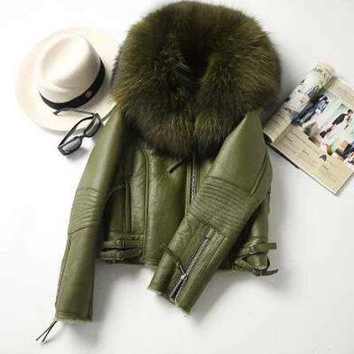 PUDI C18002 женская зимняя теплая sheepleather Куртка, жилет с воротником из меха енота, пальто для девочек, Женская куртка, пальто - Цвет: green