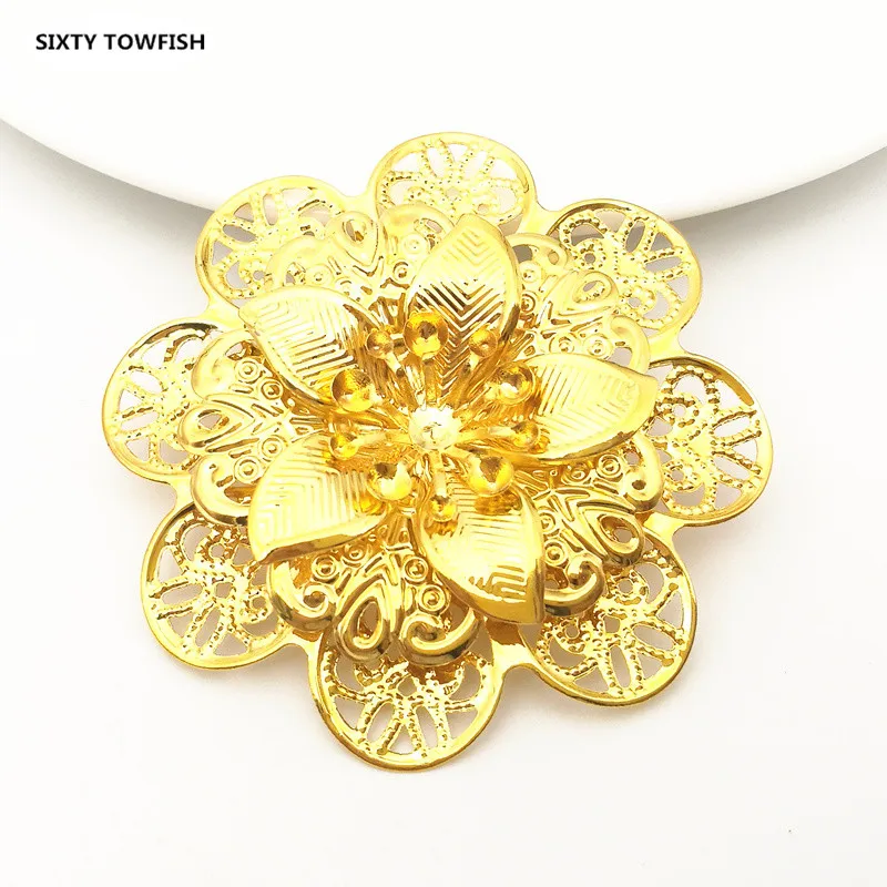 

2 pcs/lot 59mm Gold color/White K DIY Jewelry Components Metal Filigree Big Flower Slice Charms Accessory