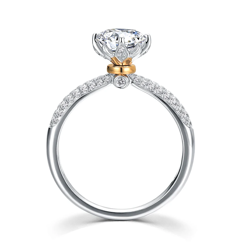 

0.185carat 3.5mm Natural Real 100% Diamond Ring Halo Prong Setting 14k Two-Tone Gold For Women