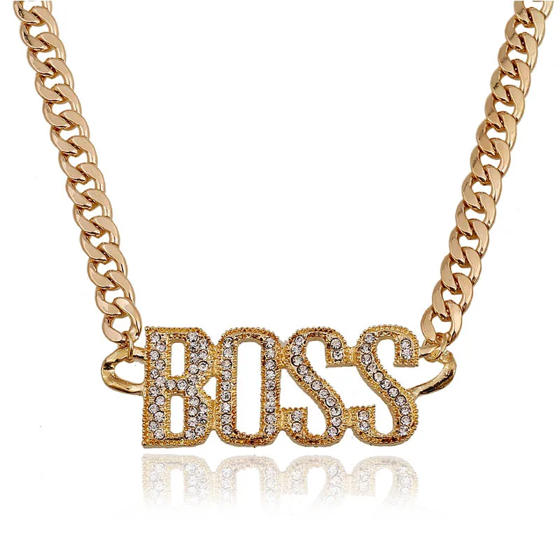Панк хрустальное ожерелье с буквами Boss золотого и серебряного цвета длинной