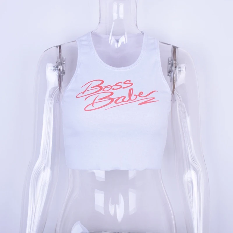 Boss Женский жилет с буквенным принтом, без рукавов, обрезанный, Blusas, жилет, майка, камзол, кроп-топ, бюстье - Цвет: Boss