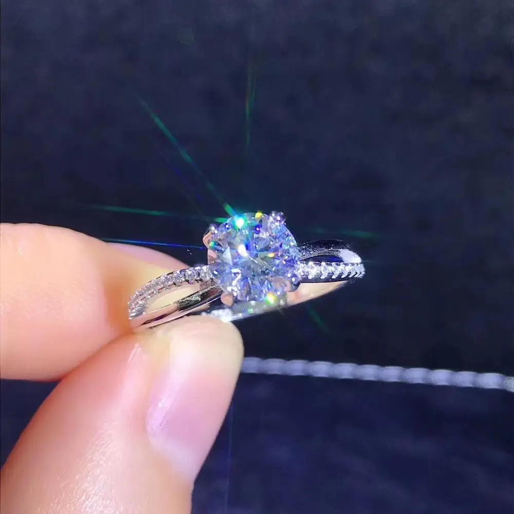 Круглое серебряное кольцо с муассанитом 1ct D VVS роскошное кольцо с муассанитом Weding для женщин