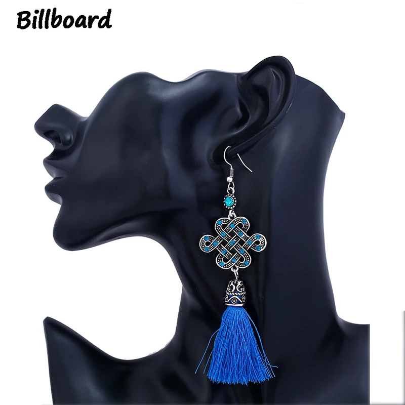 Long Earrings for Women Blue Chinese Knot Tassel Zinc Alloy Korean Drop Jewelry 2018 | Украшения и аксессуары