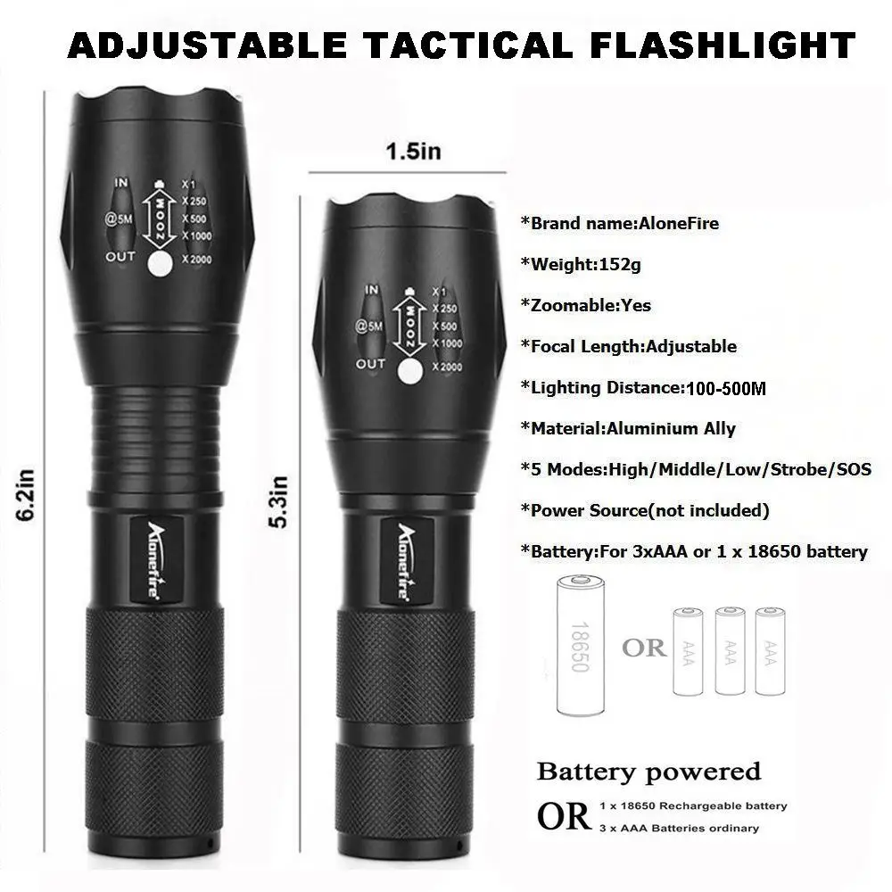 Мощный светодиодный фонарик AloneFire E17 13 Вт масштабируемый CREE XP L V6 L2 T6