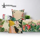 Наволочка для подушки в богемном стиле, украшение тропических растений, цветные, домашний декор, льняная подушка