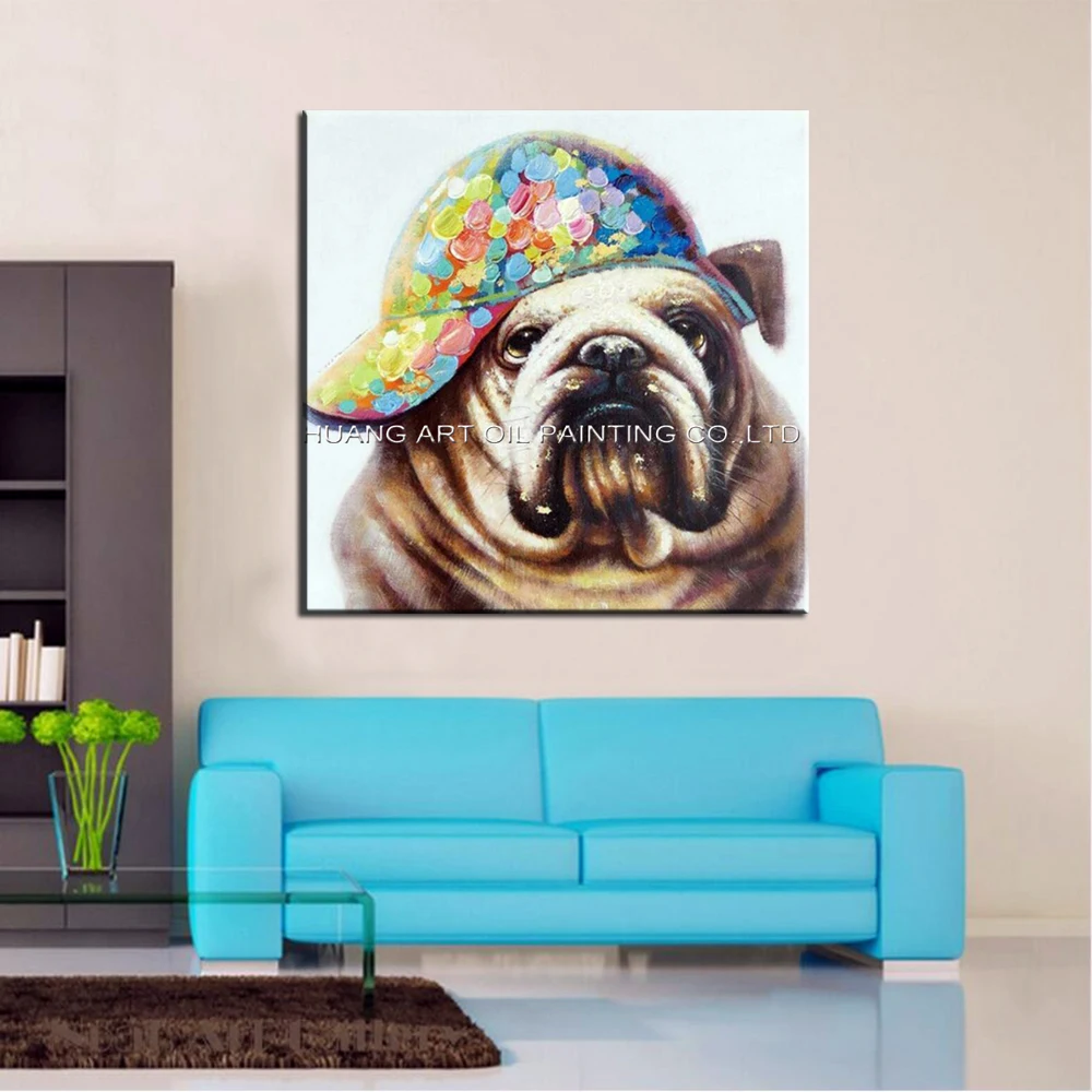 SharPei с шапкой Акриловая картина маслом Ручная работа современные картины Собаки