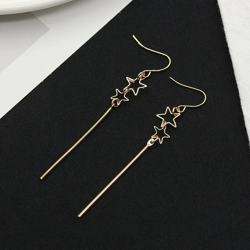 Длинные серьги с полыми звездами висячие золотого и серебряного цвета