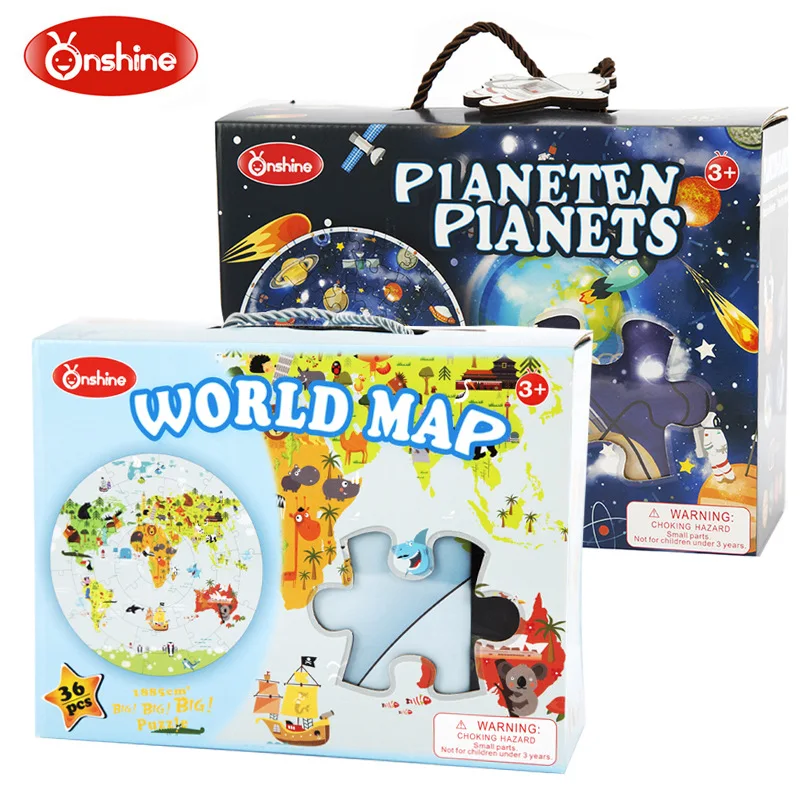 

Onshine Big Wooden Puzzle Toys 36pcs World Map 48pcs Planeten Planets Education and Learning Toys for Kids Children