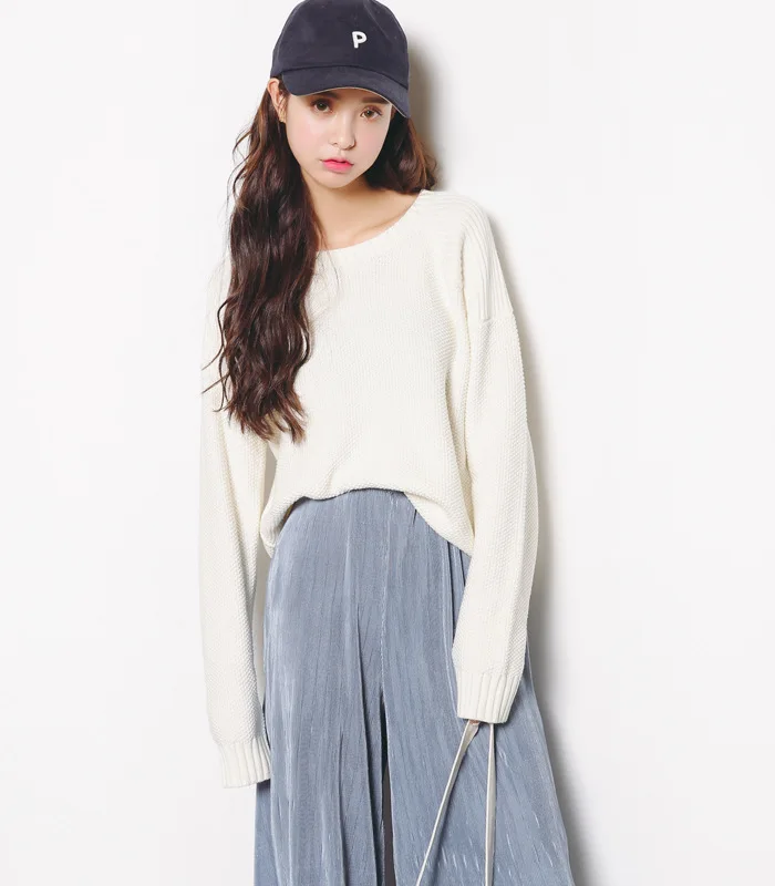 На осень-зиму с длинным рукавом Твердые вязаный свитер в Корейском стиле