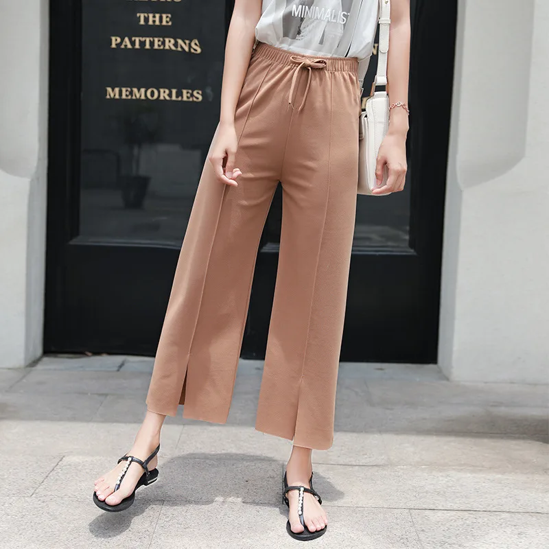 

2020 New Summer Fashion Lady Wide Leg Chiffon Pants High Waist Long Loose Palazzo Pants Culottes Trousers Women Pants Pantalones