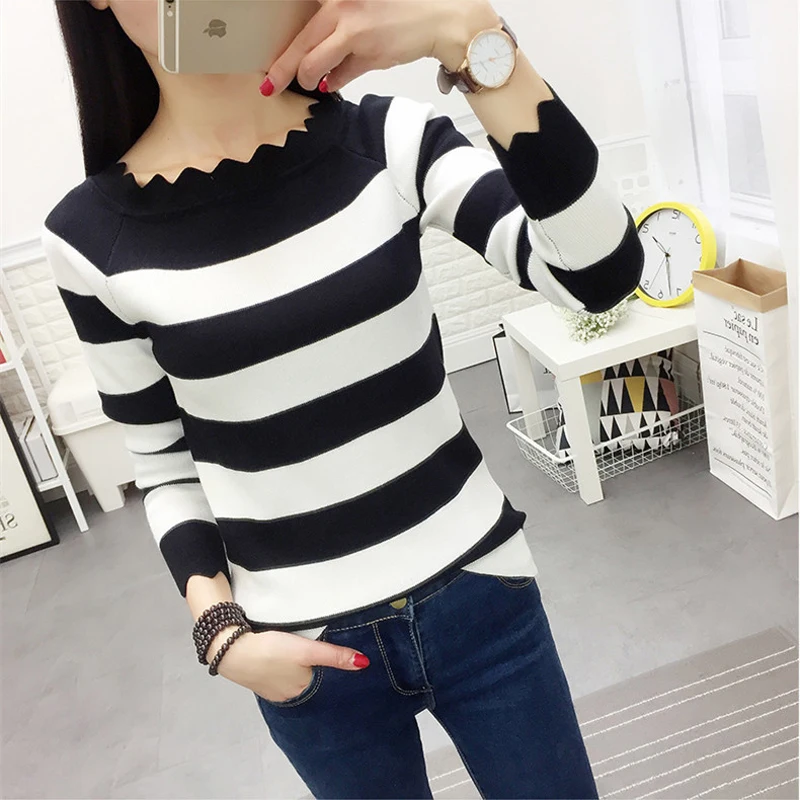 Женские повседневные осенние полосатые вязаные свитера модные пуловеры топы