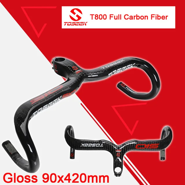 glossy 420x90mm Toseek матовый полный углеродного волокна дорожный велосипед интегрированы руль с стволовых 400/420/440x90/100/ 110/120 мм - Цвет: glossy 420x90mm