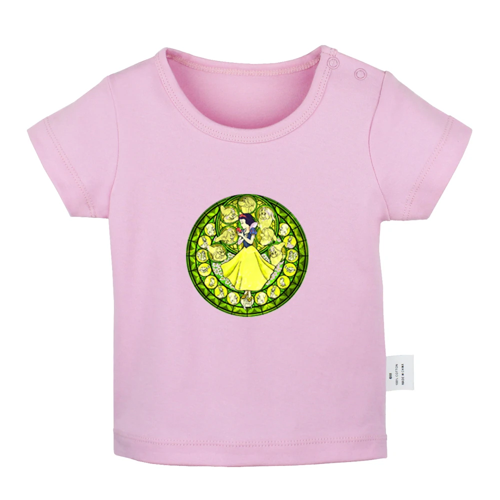 Stained Glass Princess Snow White with Flowers Design Newborn Baby T-shirts Toddler Graphic Solid color Short sleeve Tee Tops |