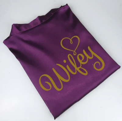 purple w wifey C& Fung невесты wifey халат Золотое написание атласный белый свадебный халат пеньюар femme невесты в подарок Свадебные вечерние банные халаты - Цвет: purple w wifey