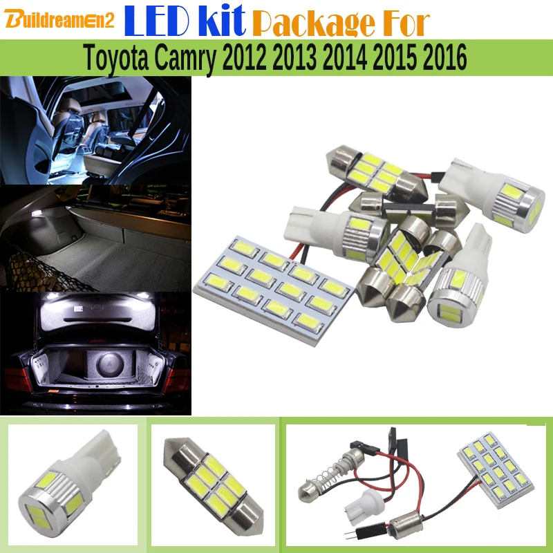 

Buildreamen2 9 X Auto 5630 SMD LED Bulb Interior Map Dome Step Trunk Light Car LED Kit Package White For Toyota Camry 2012-2016