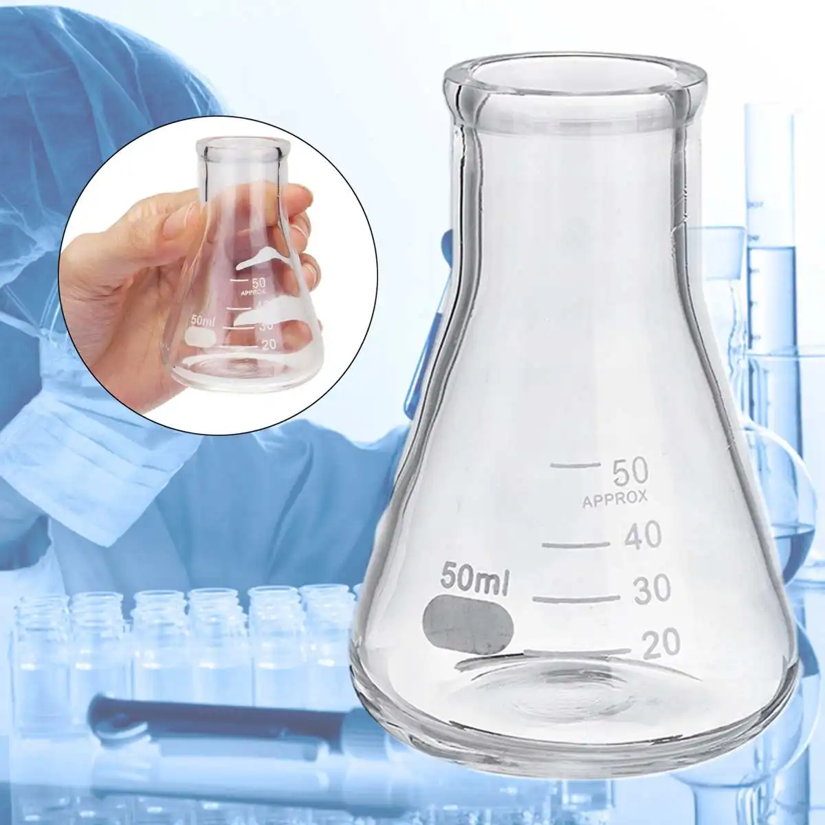 5 шт., прозрачная коническая лабораторная колба, стекло, научное стекло, Erlenmeyer, колба, безопасная стеклянная посуда, лаборатория, школьные исследования, поставка