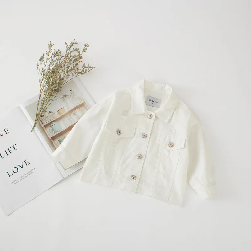 DFXD High Quality 2018 New Children Girls Autumn Long Sleeve Outwear Korean Kids Pink/White Ripped Jacket Toddler Cardigan Coats | Детская