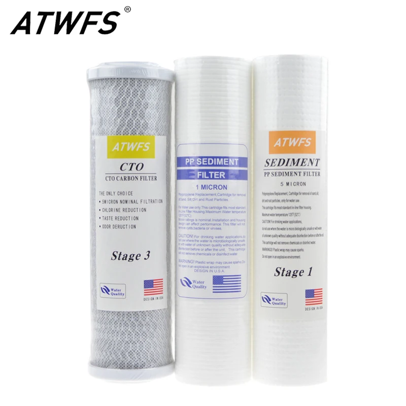 10-Inch Water Purifier Filter 5 micron PP Cotton Filter+ 1 micron PP Filter+ Activated Carbon Filter Cartridge