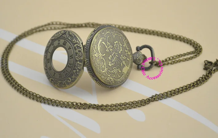 

wholesale price good quality vintage woman girl new bronze Roman numerals antique pocket watch necklace with chain