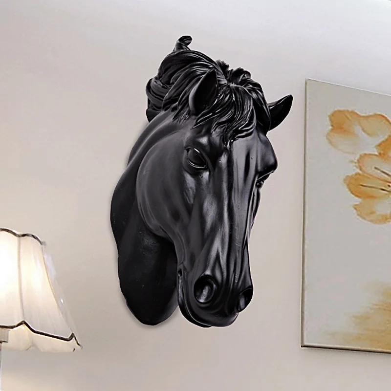 Horses Head Wall Hangin 3D Animal Decorations Art Sculpture Figurines Resin Craft Home Living Room Decor Accessories Orn R675