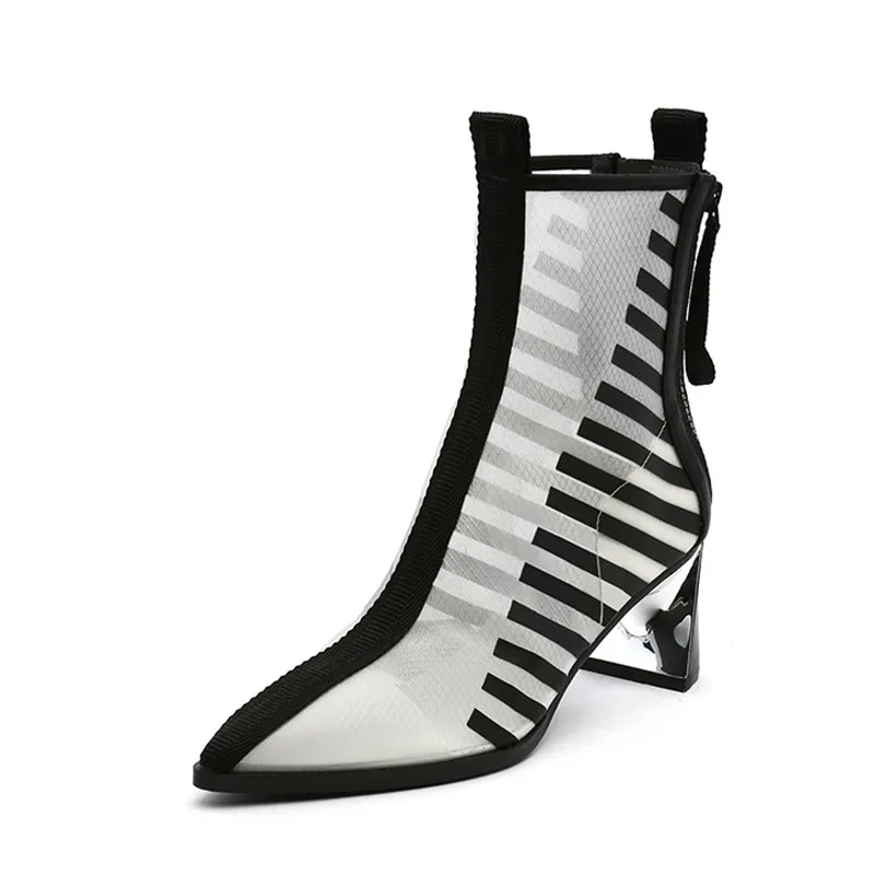 Женские короткие ботинки челси с острым носком черные смешанные белые сетчатые
