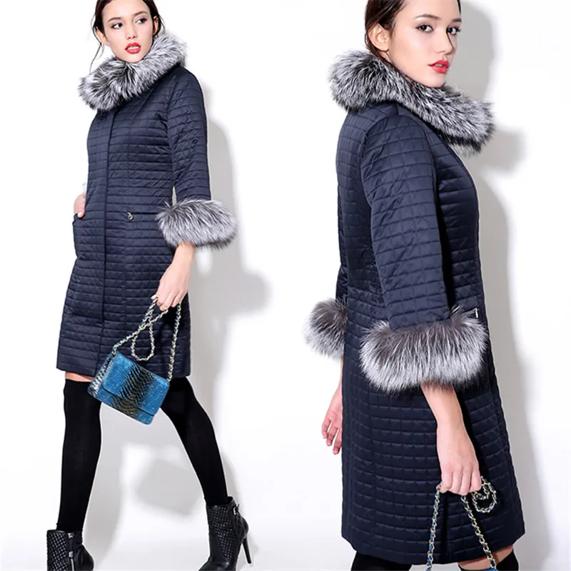 Женское зимнее пальто 2019 европейская куртка с воротником из Меха чернобурки