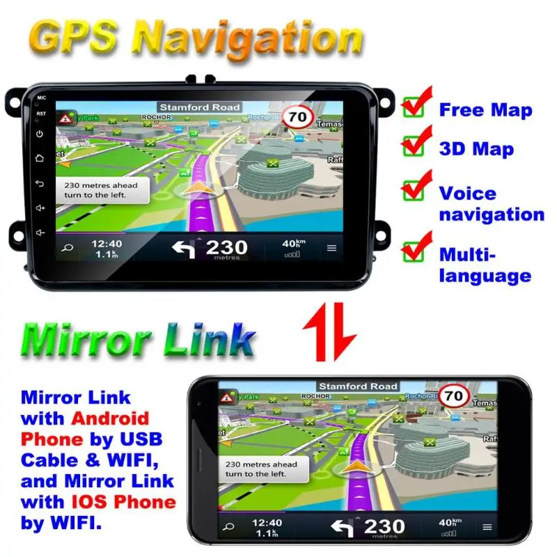 VODOOL 2 Din 8 &quotсенсорный экран Android 1 автомобильный стерео MP5 плеер GPS Bluetooth навигация
