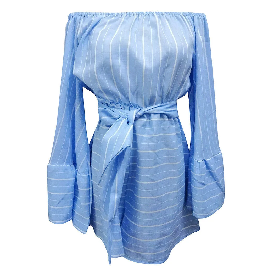 Fashion rompers womens jumpsuit Summer Sexy Stripe Print Casual Long Sleeve Strapless Jumpsuits body mujer salopette femme#XB40 | Женская