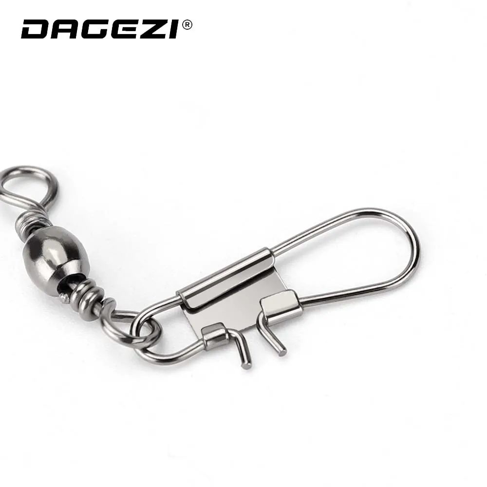 DAGEZI 100 шт./лот Вертлюги Блокировка защелка #6/#8/#10/#12/#14 рыболовный соединитель