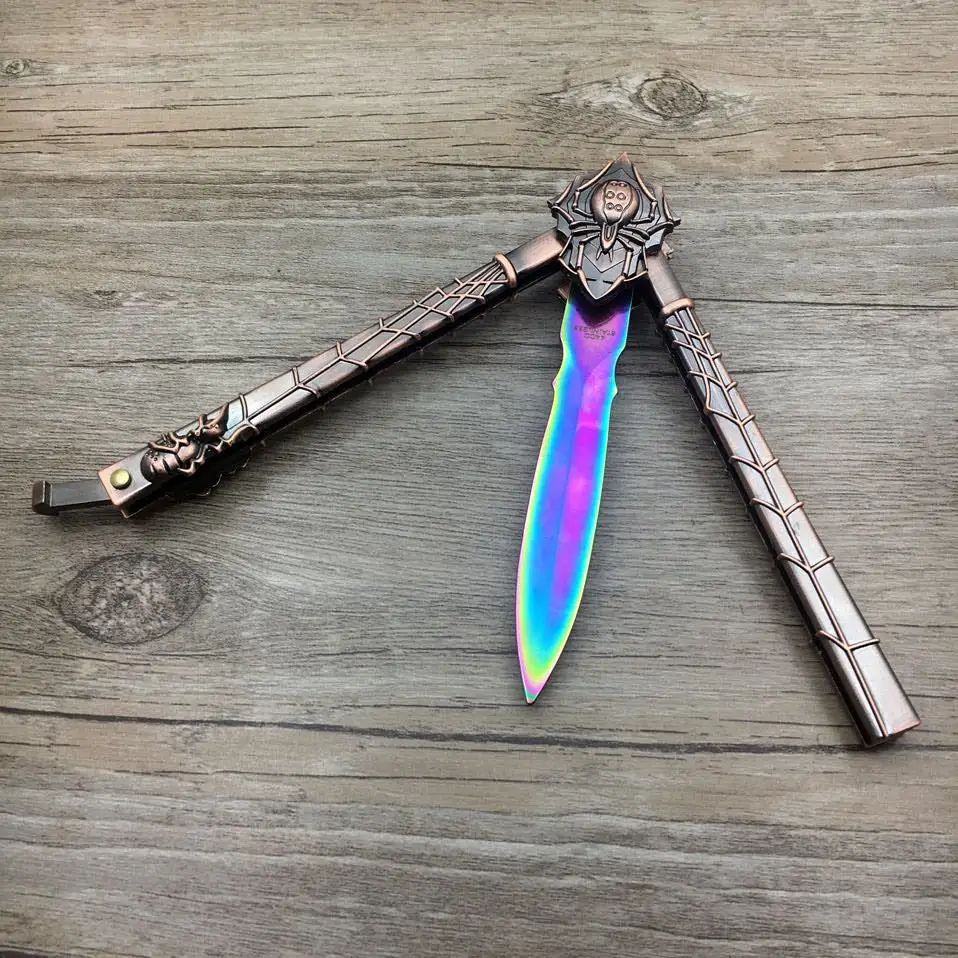 Fade blade Практичный Нож для игры в бабочку, Радужный синий цвет, тренировочный складной нож, нож-бабочка, игровой нож, тупой инструмент, без края, не острый - Цвет: Fade blade