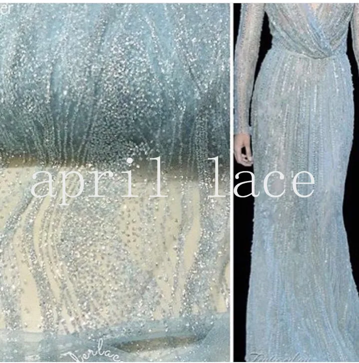 5 ярдов HL001 Блестящий светло голубой сетчатый тюль кружевная ткань для индийских