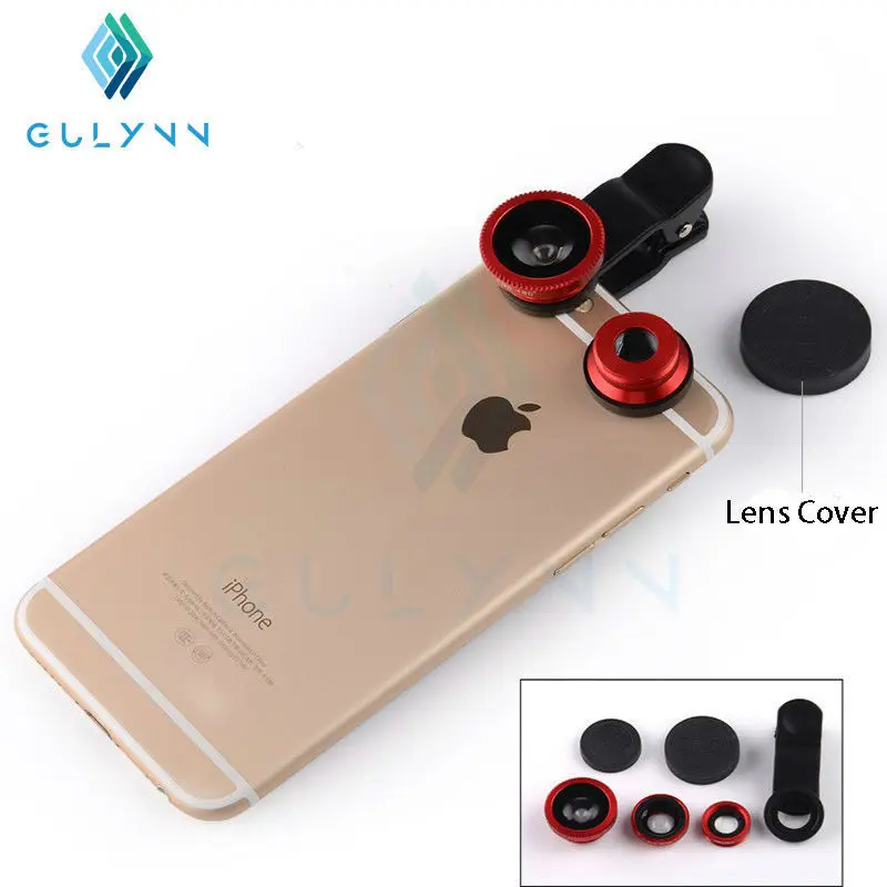 

GULYNN Fish eye universal 3 in 1 mobile phone chip lenses fisheye wide angle macro camera for iphone 6s 7 7plus samsung S6 S5 S4