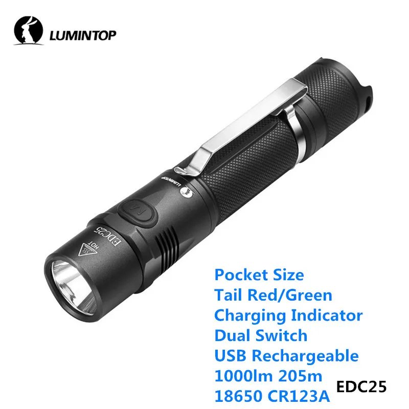 Люминесцентный EDC25 USB Перезаряжаемые карманный фонарик двойной переключатель