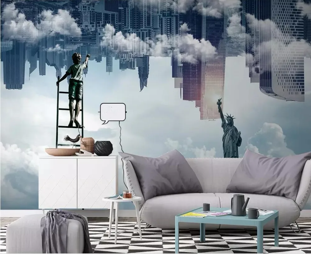 3d обои Beibehang современный минималистский город статуя облака ТВ диван фоновая